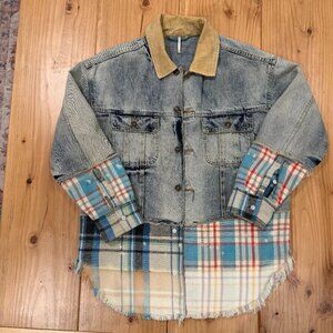 Free People Sirius Plaid Mixed Denim Jacket - Size XS/S